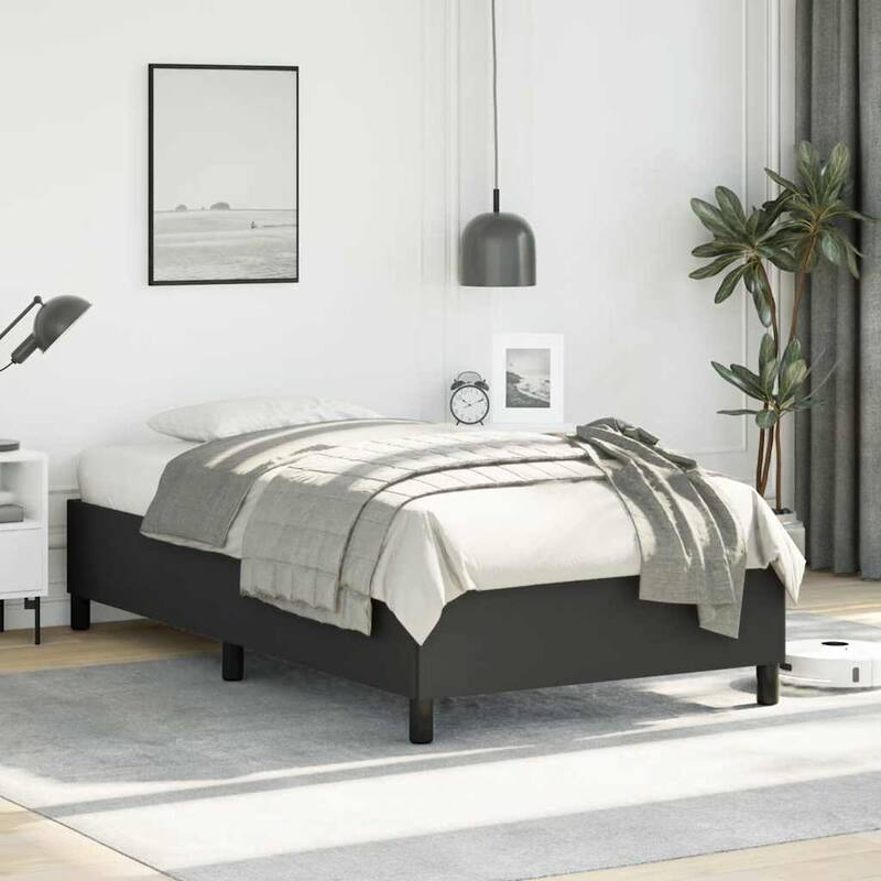 vidaXL Bed Frame, Faux Leather, No Mattress - Light Gray - Twin