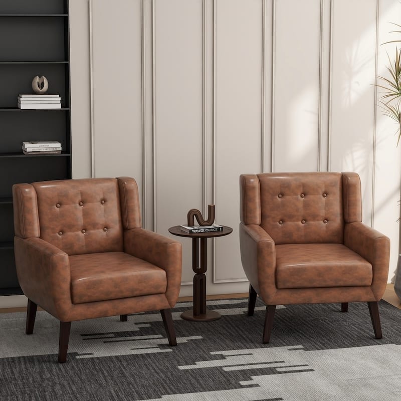 UIXE Faux Leather Accent Armchair, Upholstered Accent Chairs For Bedroom