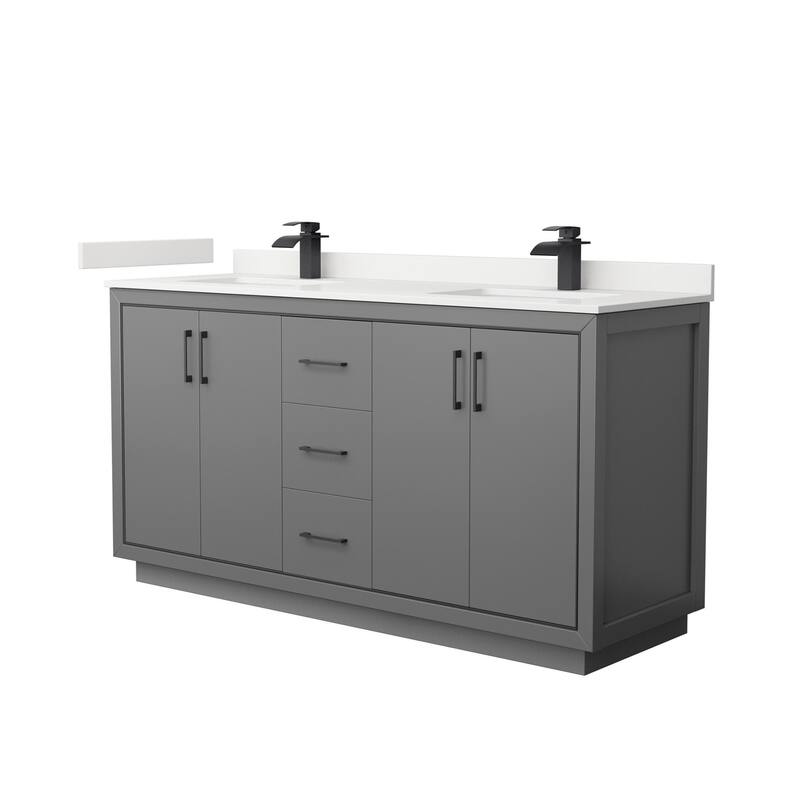 Wyndham Collection WCF111166D-QTZ-UNSMXX Icon 66" Free Standing Double - Dark Gray / White Quartz Top / Matte Black