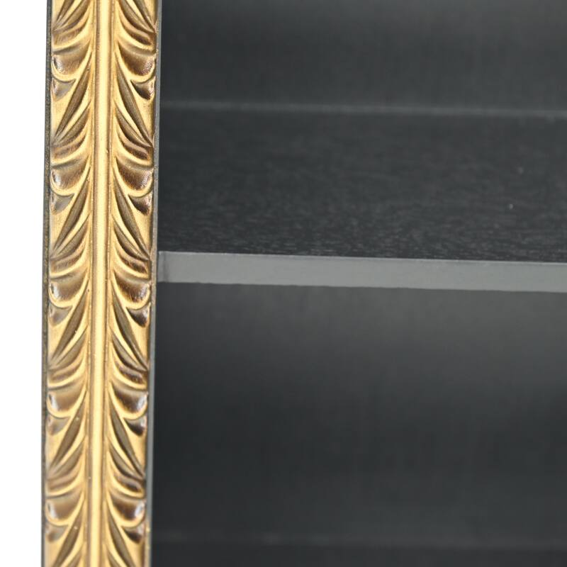 Mireza Ornate Framed Black & Gold 2 Tier Wooden Wall Shelf - N/A