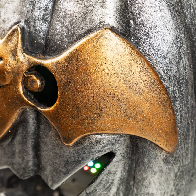 Lighted Metallic Jack-O-Lantern in Bat Mask Halloween Decoration - 14" - Multi LED