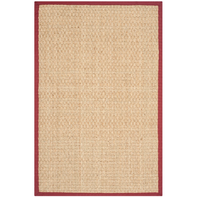SAFAVIEH Natural Fiber Zymryd Basketweave Seagrass Rug - 3' x 5' - Natural/Burgundy Red