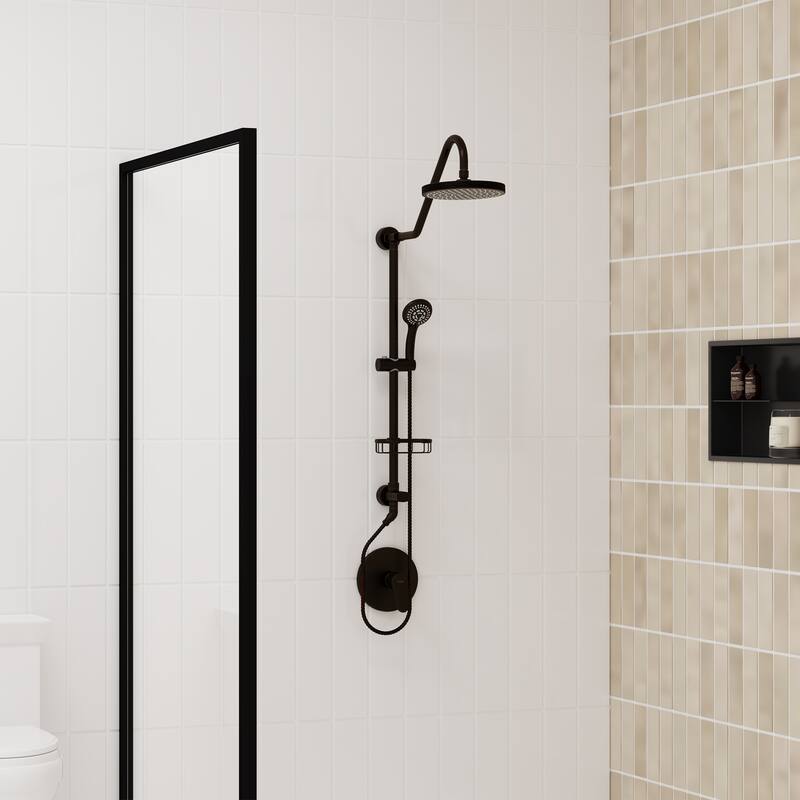 Kauai III 8-in Rain Showerhead Shower System with Slide Bar and Integrated Soap Dish