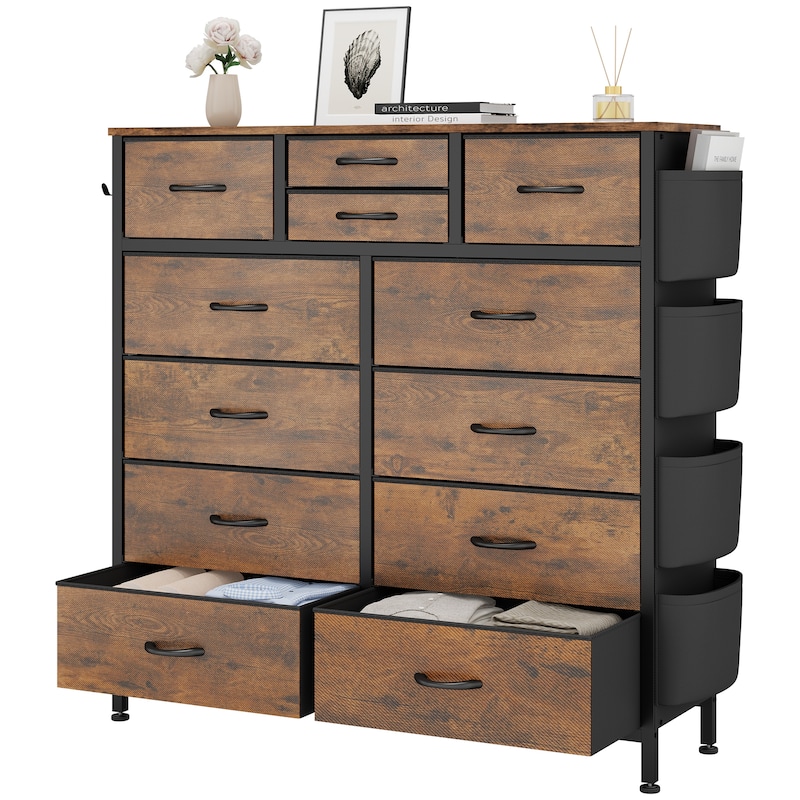 12 Drawer Dresser Fabric Tall Dressers for Bedroom Chest of Drawers - Brown - 12-drawer