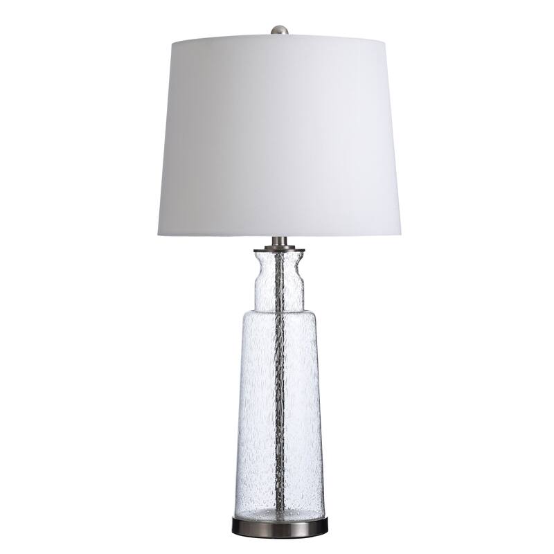 StyleCraft Clear Seeded With Brass Steel Table Lamp - White Hardback Fabric Shade - Clear Seeded With Brass Steel
