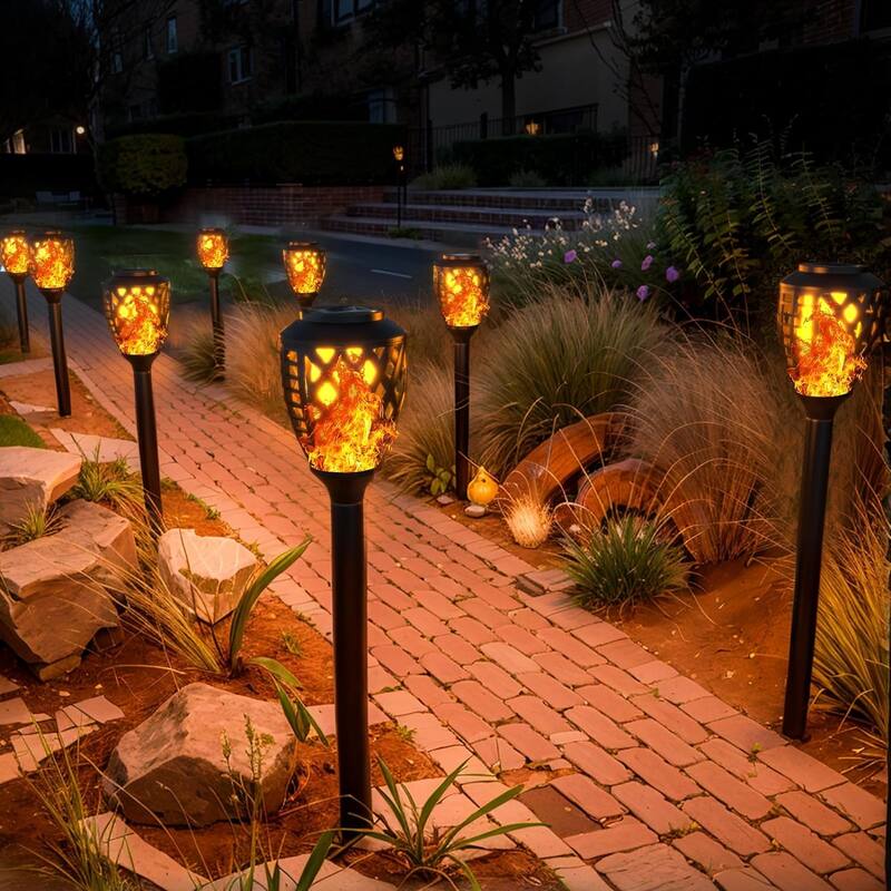 Solar Torch Flame Lights, 8 Pack Outdoor Solar Lights with Flickering Flame, Waterproof Solar Pathway Lights Landscape
