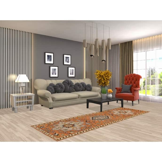 Orange Heriz Serapi Indian Runner Rug Hand-Knotted Wool Carpet - 2'6" x 8'0"