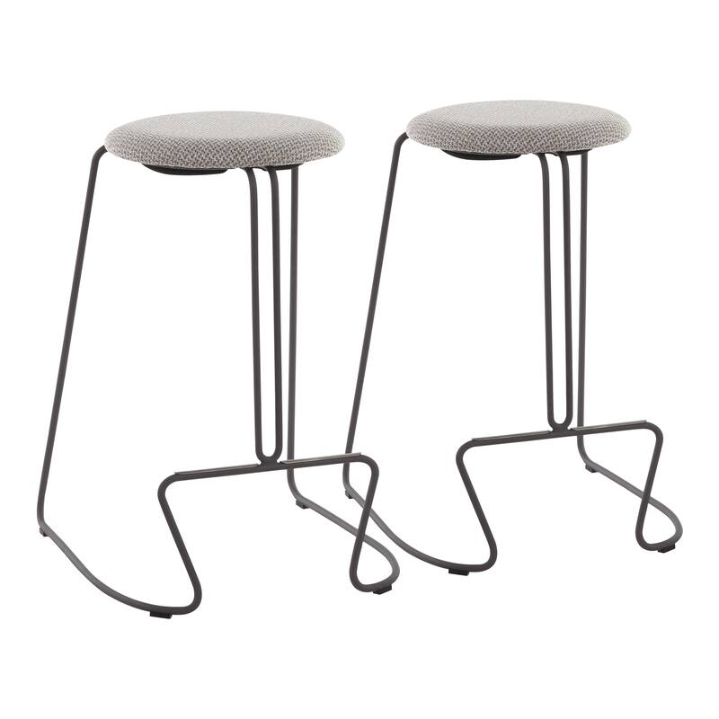 Finn Contemporary Counter Stool in Grey Steel and Light Grey Fabric - Set of 2 - 19.5"Lx18"Wx25.75"H - Bar Height - Grey Steel, Light Grey Fabric - Set of 2