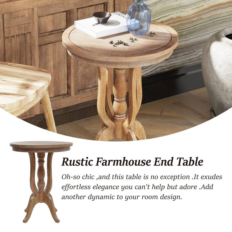 COZAYH Rustic Farmhouse End Table, Natural Top Side Table for Family, Dinning or Living Room, Handcrafted Finish, Modern