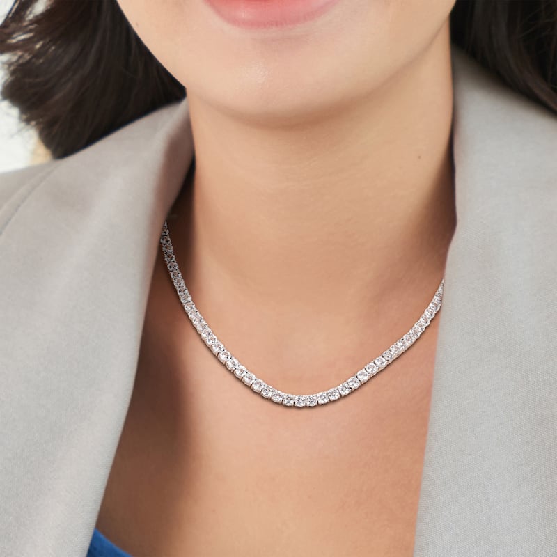26 1/2ct DEW Created Moissanite Tennis Necklace in Sterling Silver