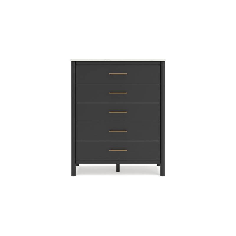 Mooran Tall Dresser Chest, 5 Drawers, Modern Marble Finish Top, Black
