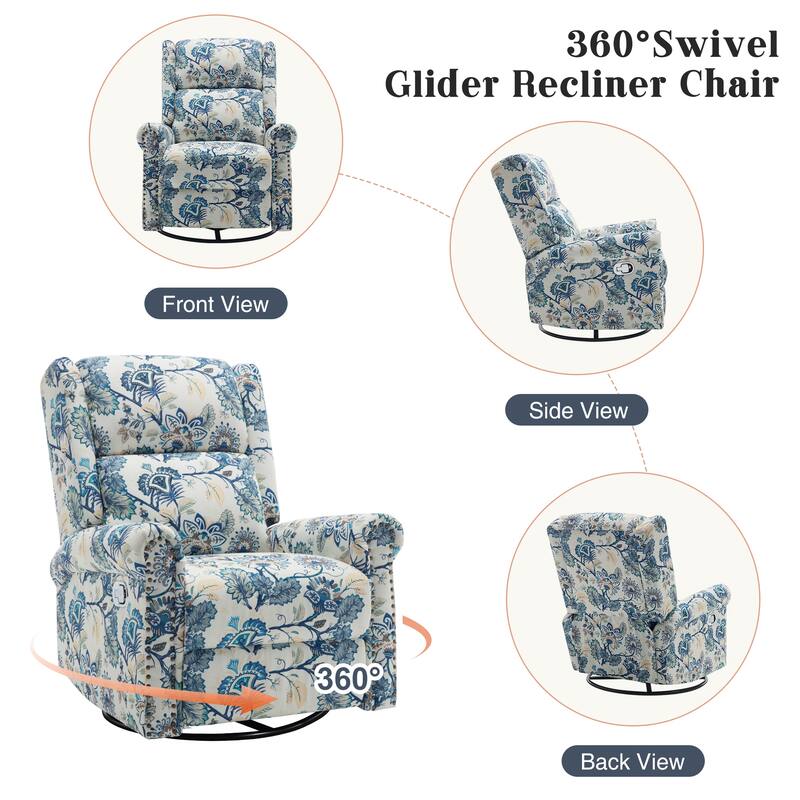HOMYKA Floral Manual Recliner Swivel Rocking Chair Glider Set of 2