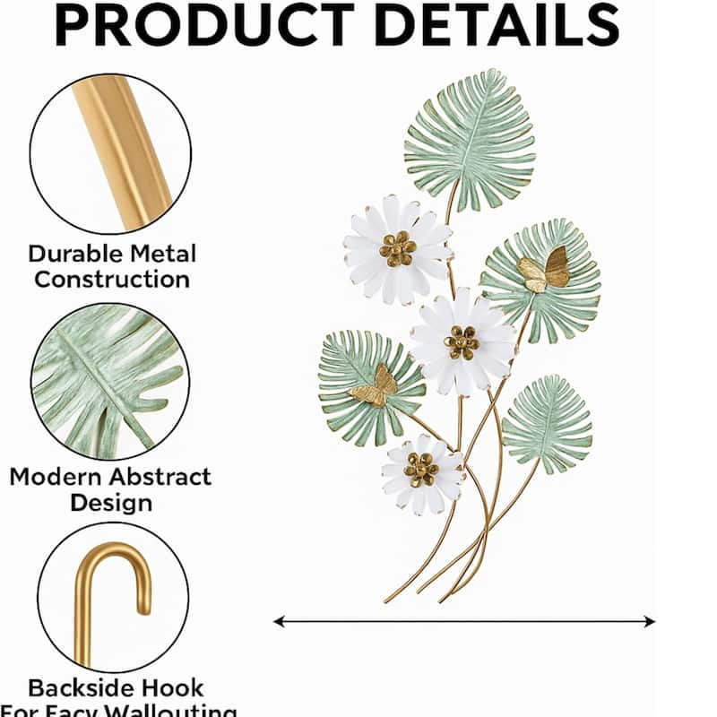 Aria Home Daisy Bouquet Floral Wall Art Vertical 3D Metal Sculpture