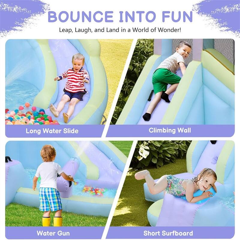 157" L X 118" W Inflatable Bounce House With 550W Air-Blower, Long Water Slide, Surf Slide - N/A