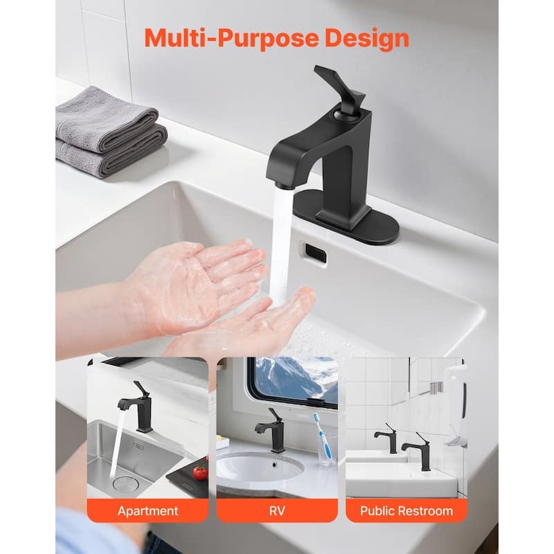 Black Stainless Steel Single Handle Sink Faucet with Drain - 6.89 x 2.17 x 10.24 inch