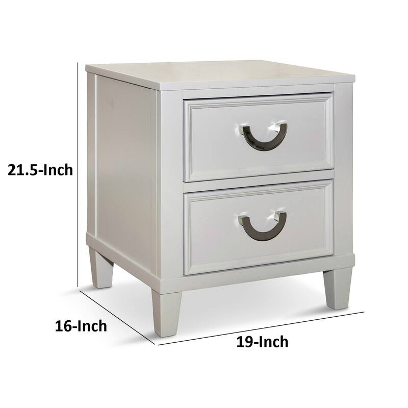 Roly Nightstand with 2 Drawers, Molded Details, Light Gray Solid Wood