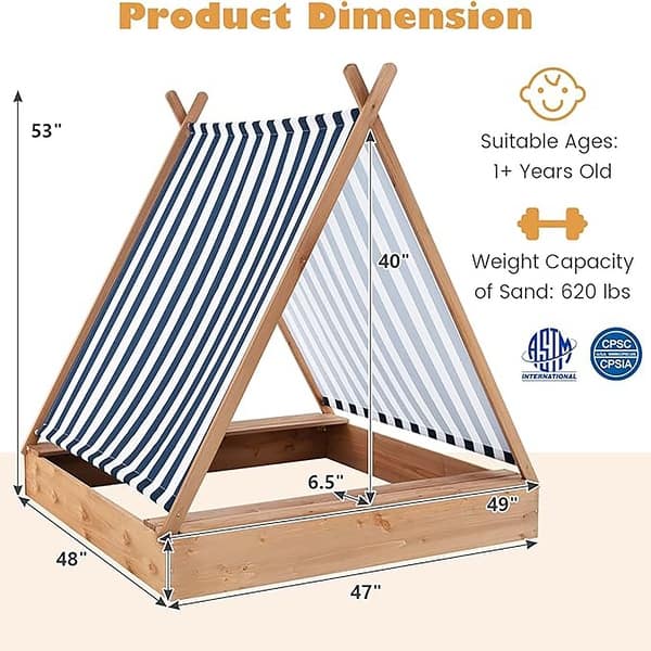 Wooden Sandbox Canopy Tent w/ Fir Wood Frame & 2 Bench Seats