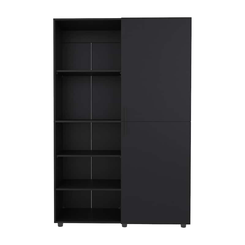High Two Door Freestanding Armoire With Hanging Rod And Interior Shelves,Compact Bedroom Wardrobe