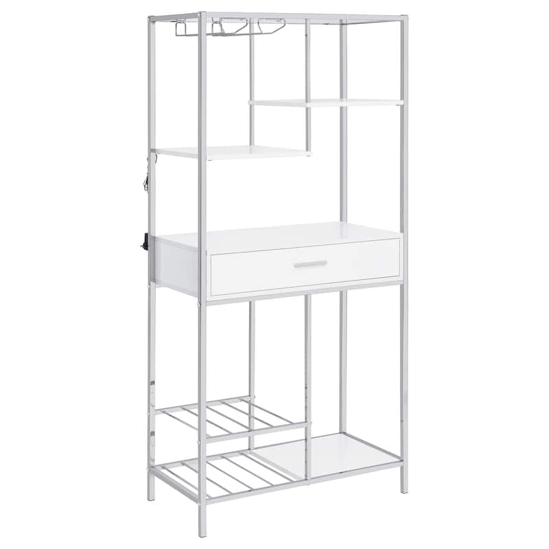 Figueroa White High Gloss 5-shelf Wine Cabinet with Storage Drawer - White Hight Gloss
