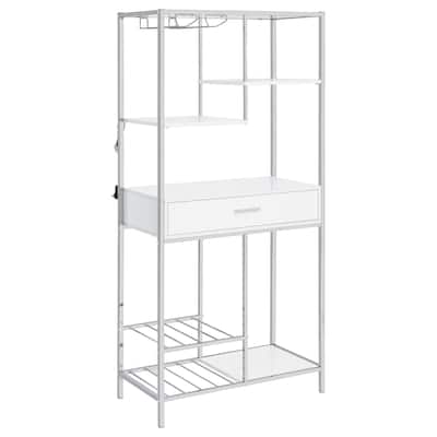Figueroa White High Gloss 5-shelf Wine Cabinet with Storage Drawer