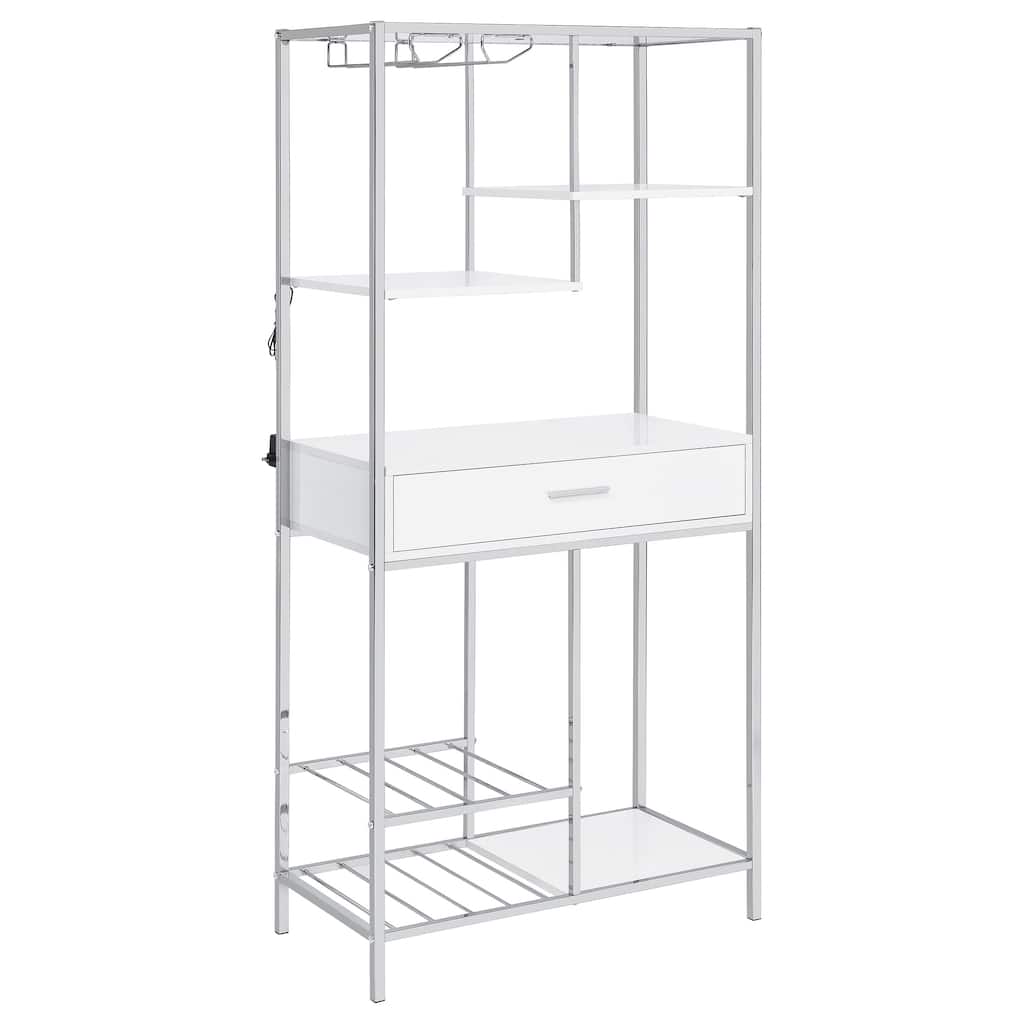 Figueroa White High Gloss 5-shelf Wine Cabinet with Storage Drawer