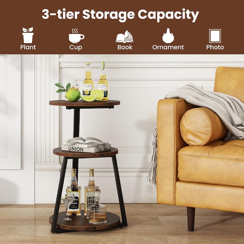 1/2 pcs 3-tier Round End Table Industrial Side Table Coffee Table