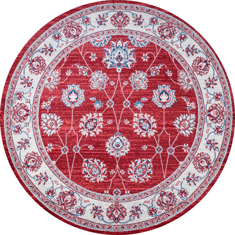 JONATHAN Y Traditional Persian Vintage Moroccan Area Rug - 5' Round - Red/Cream