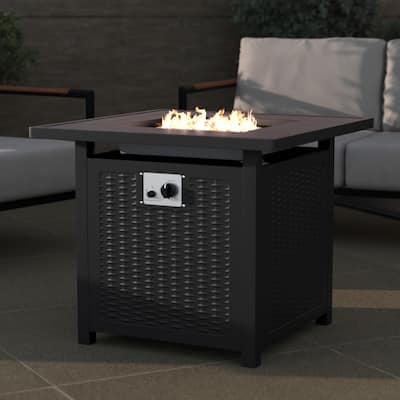 Outdoor 50,000 BTU Metal Fire Pit Table with Lid and Lava Rock