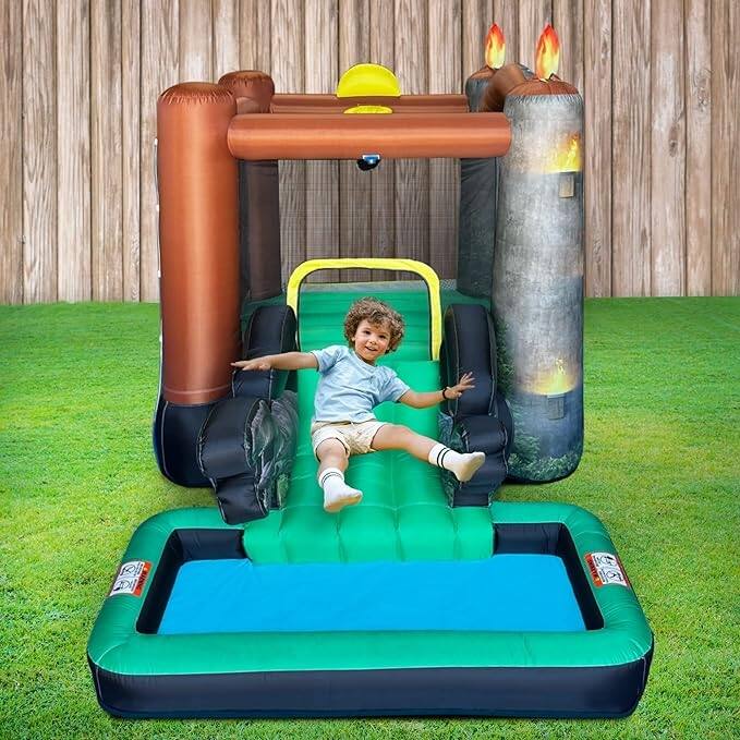 Jurassic World Dinosaur Bounce House Water Slide with Pool, Outdoor Bouncy Castle with Ball Pit for Kids Ages 3-8