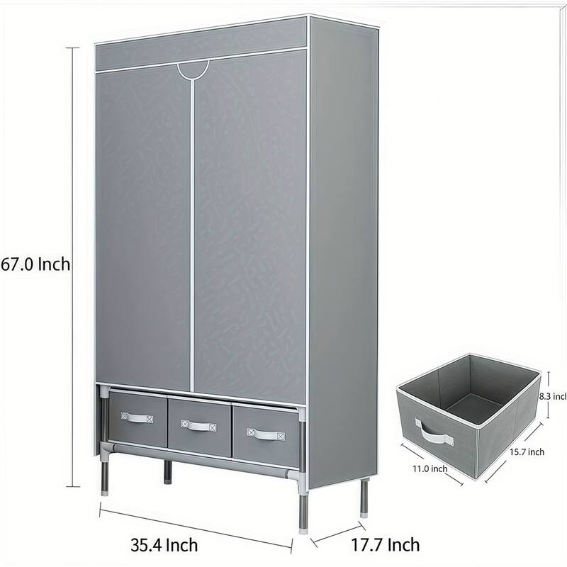 1PC Portable Wardrobe 67×35.4×17.7in - Rolling Door,Hanging Rack