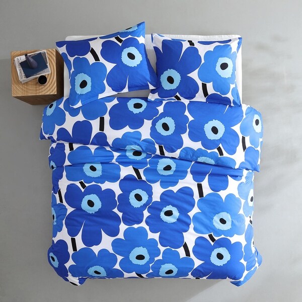 Marimekko Unikko Blue Cotton Reversible Duvet Cover Set - Bed Bath