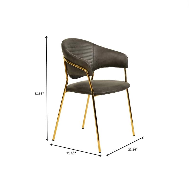 LeisureMod Bella Modern Mid-Century Leather/Velvet Dining Chair in Gold Stainless Steel Armchair for Home & Kitchen Banquet