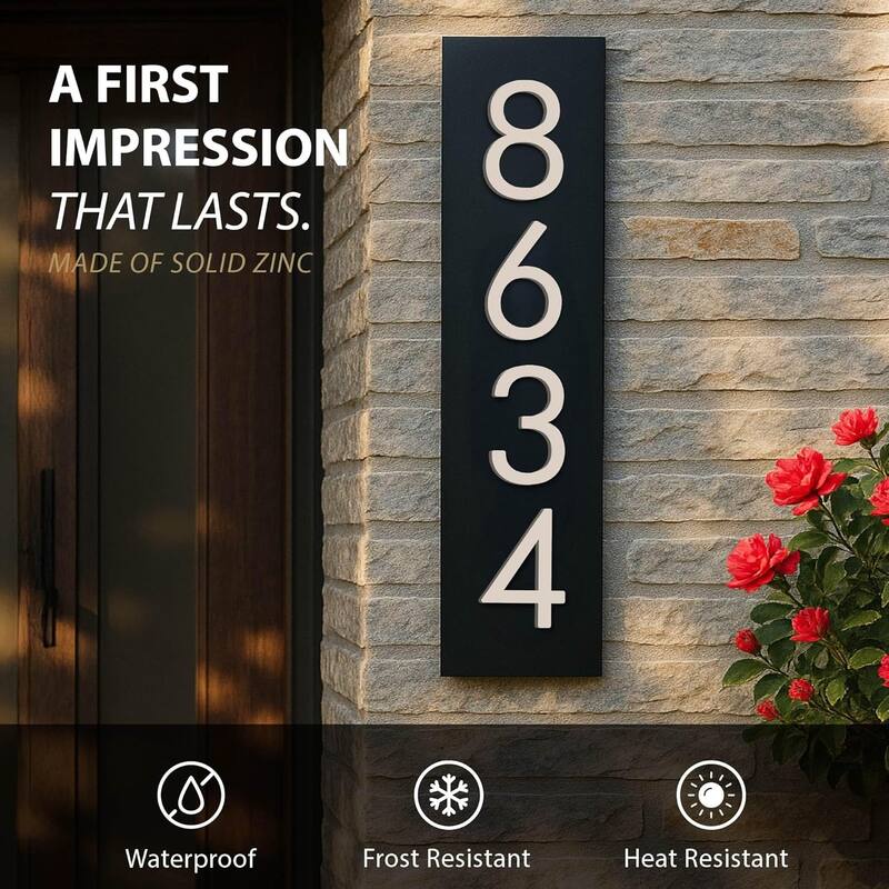 Mega Handles Modern Metal House Numbers | Heavy Duty Outdoor Address Digits | Easy to Install, Floating or Flush Mount Design
