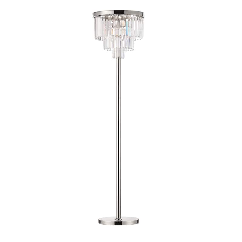 Modern Industrial Chandelier Floor Lamp with Crystal Fringe - Chrome