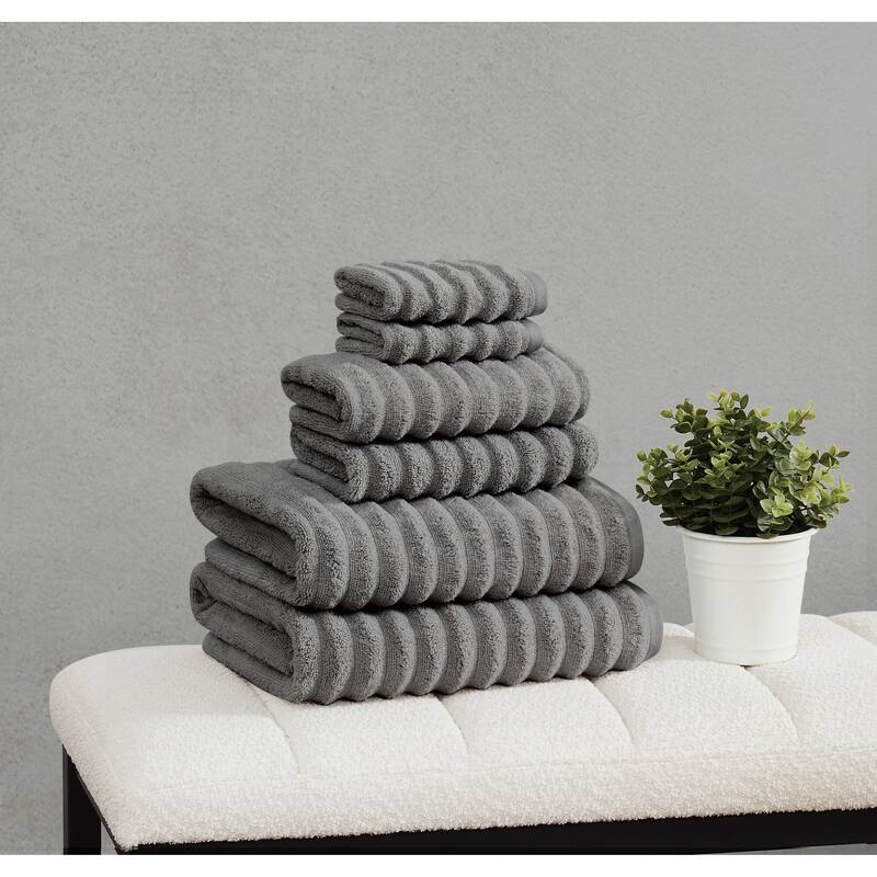 Borghese Roma Ribbed Zero Twist 6 Piece Towel Set - Grey