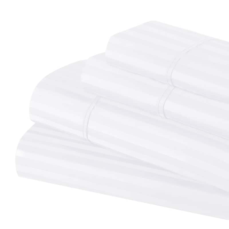 Superior Egyptian Cotton 300 Thread Count Stripe Deep Pocket Bed Sheet Set - Twin XL - White