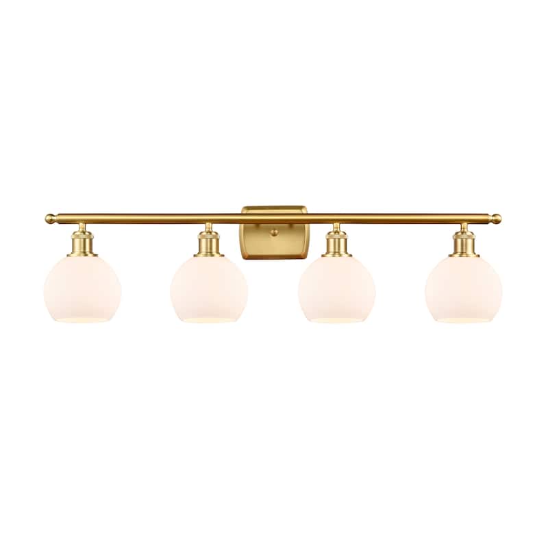Innovations Lighting Athens - 4 Light 36" Bath Vanity Light - 6" Shade - Satin Gold Finish/Matte White
