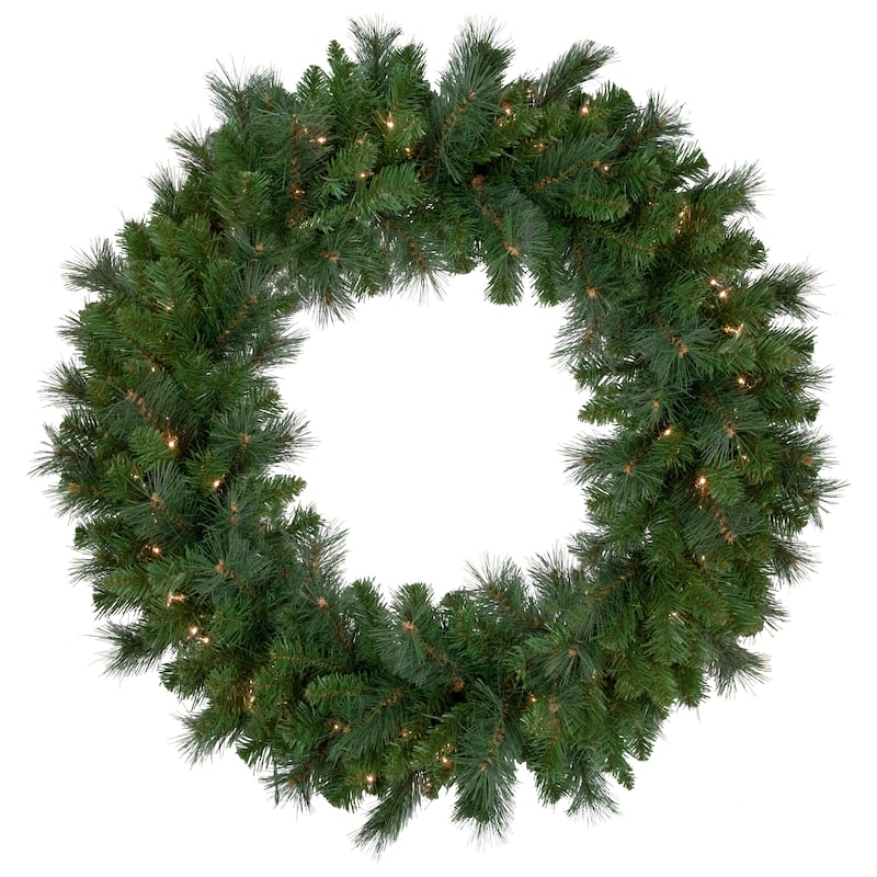 Mixed Beaver Pine Artificial Christmas Wreath 36-Inch Clear Lights - 36"
