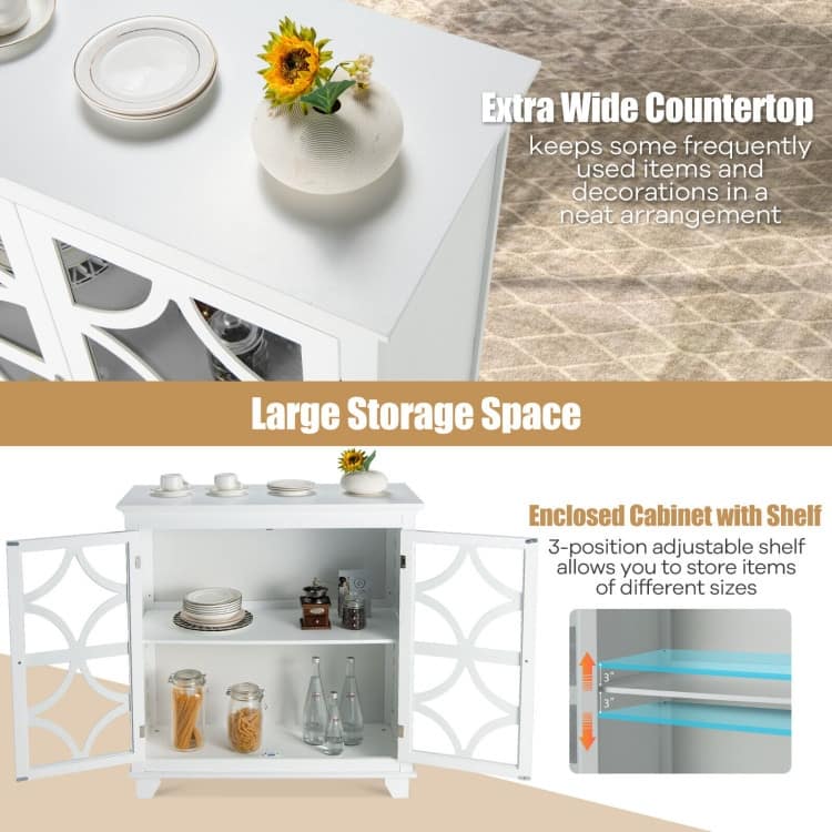 Kitchen Buffet Sideboard with Glass Doors and Adjustable Shelf - 36" x 15.5" x 38"(L x W x H)