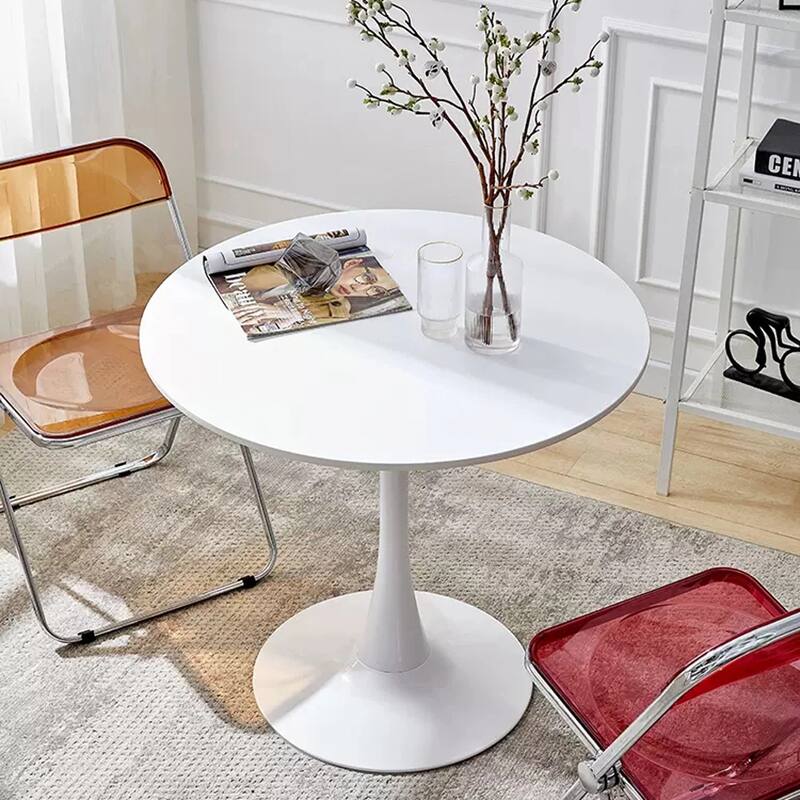 Small Round Dining Table, Mid-Century Coffee Table, Modern Round Kitchen Table for 2-4 People, Easy Assembly - White