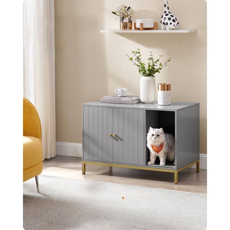 Wooden Enclosed Cat Litter Box Cabinet with Storage and Ventilation