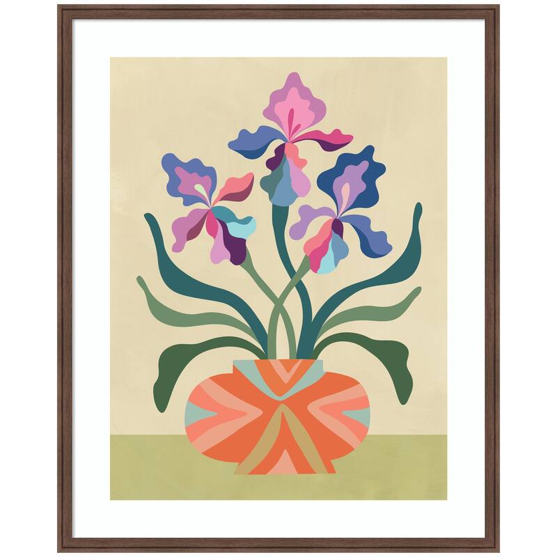 Kate and Laurel Framed Art Iris and Vase by Rachel Lee - 34x42 - Brown