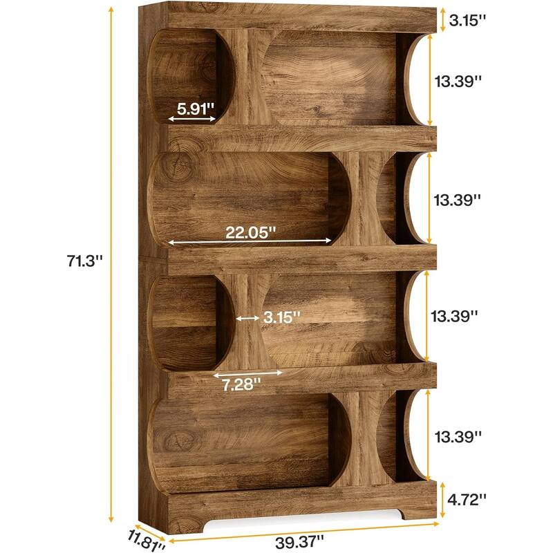 71" Tall Bookcase Wood 4-Tier Bookshelf, Modern Freestanding Display Storage Shelves