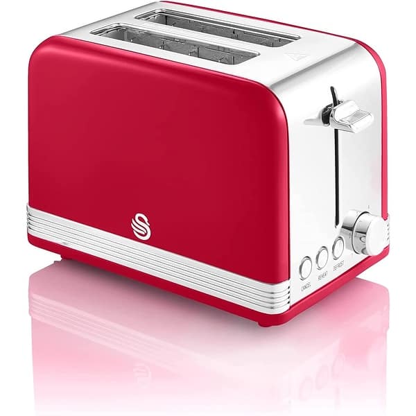 slide 2 of 5, Swan ST19010RN Retro 2 Slice Toaster, 7.1"x10.2"x6.3", Red