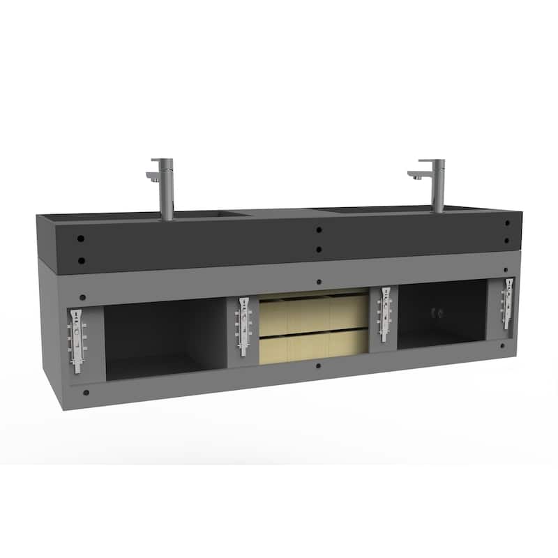 Amazon 60" Wall Mounted Bathroom Vanity Set w/ Black Top