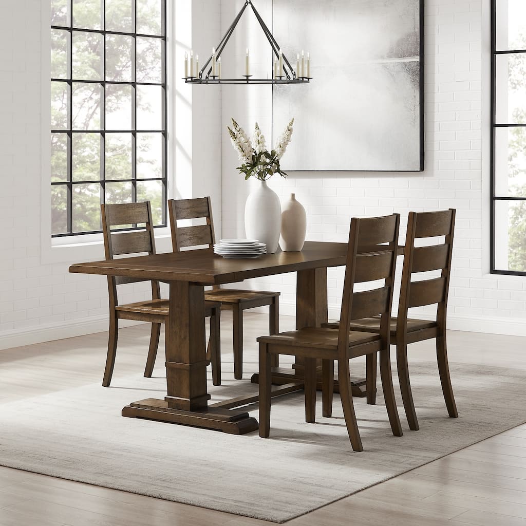 Dark Oak 5-Piece Dining Set with Ladder-Back Chairs for Warm and Welcoming Kitchen Spaces
