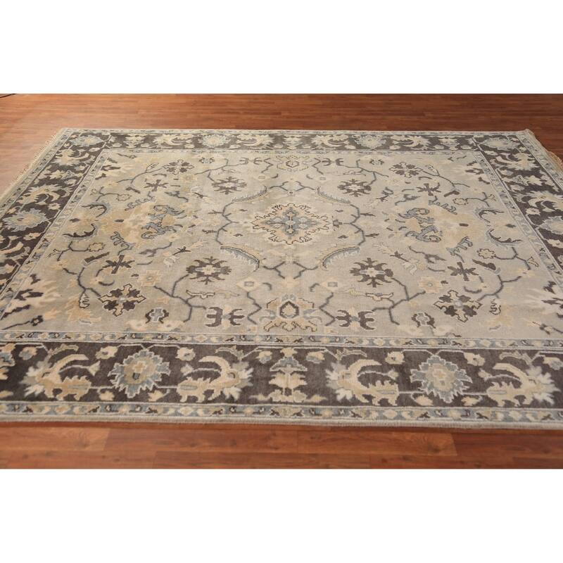 All-Over Floral Oushak Indian Area Rug Handmade Wool Carpet - 8'1"x 9'8"