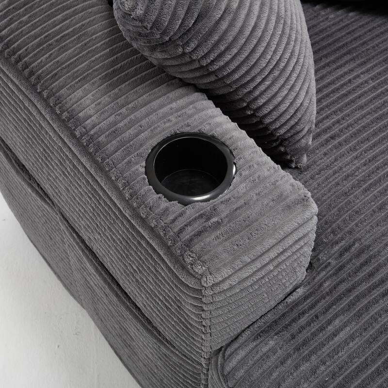 Corduroy Upholstered Chaise Lounge Sofa,Magazine bag,Detachable Cushions Deep Seat for Living Room Office