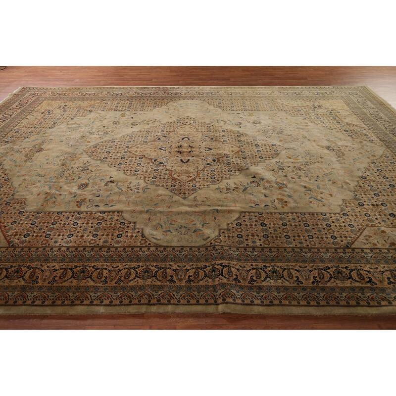 Vegetable Dye Kashan Large Vintage Persian Rug Handmade Wool Carpet - 9'10" x 13'8"