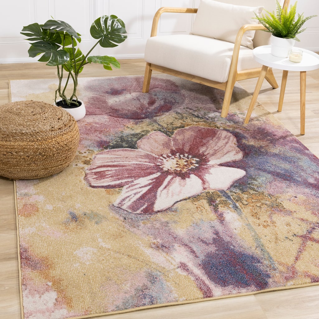 Fabio Collection - Multicoloured Blooming Flower Rug, 5'3" x 7'7"